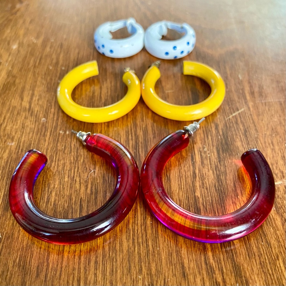Vintage Hoop Earring Set Women’s Red Yellow Polka Dot 80’s Retro